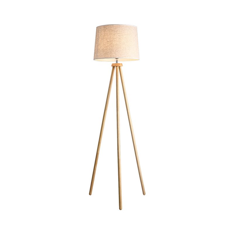 Minimalistic 1 Light Tripod Floor Light White Drum Standing Floor Lamp with Fabric Shade