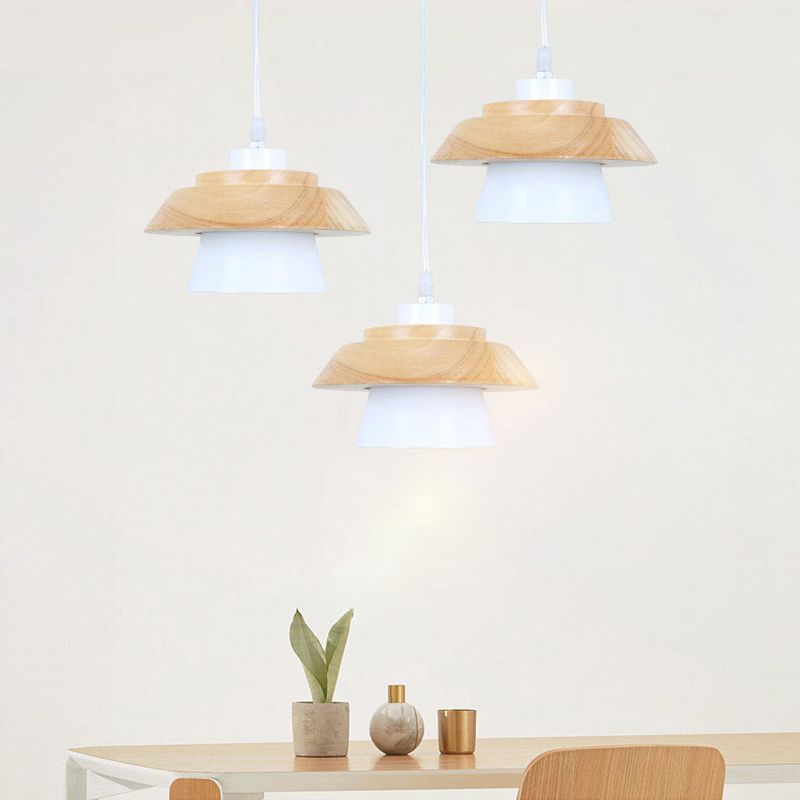 Wood Minimalism Hanging Ceiling Light Cone Pendant Light for Dining Room