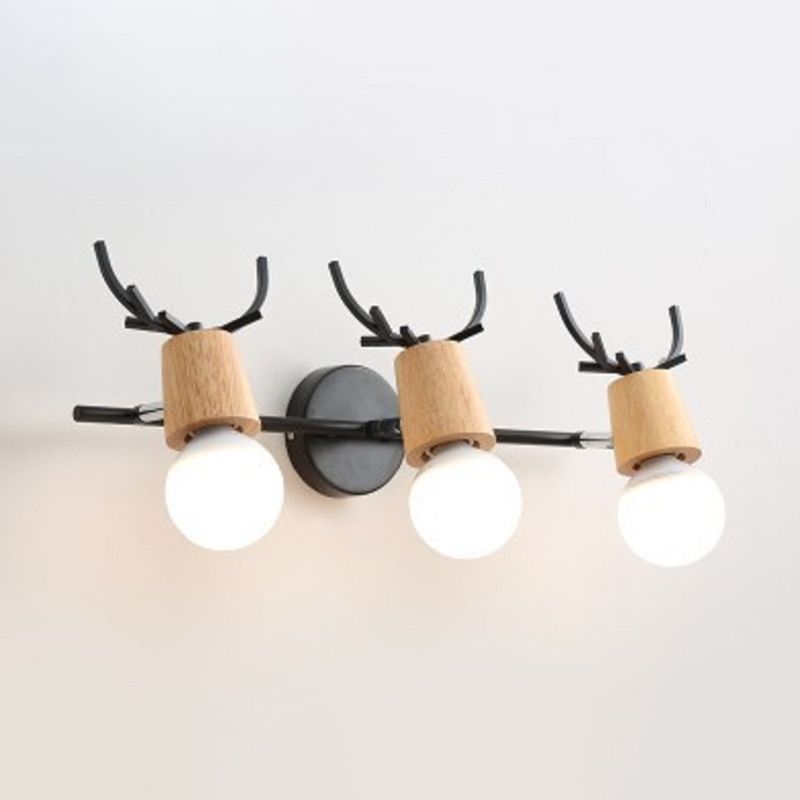 Modern Antlers Mirror Front Light Multi Lights Vanity Light with Wood for Bathroom