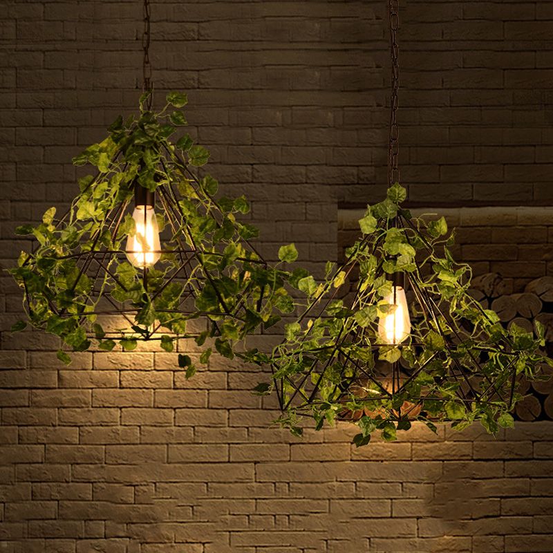 Black 1 Bulbe Pendant Lampe Antique Metal Diamond LED Plant Suspension Plante pour restaurant, 10 "/ 15" / 18 "Largeur