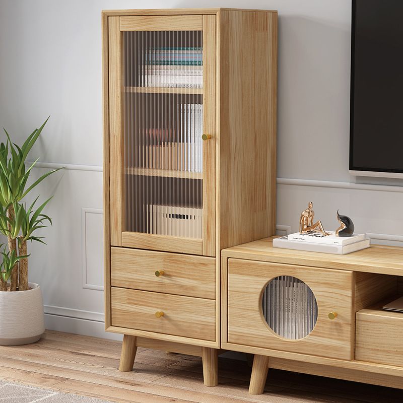 Mid-Century Modern Rubberwood Accent Cabinet with Glass Door