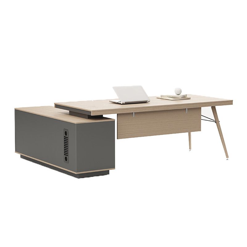 Contemporary Natural Executive Desk Oak L-Shape Wooden Office Desk