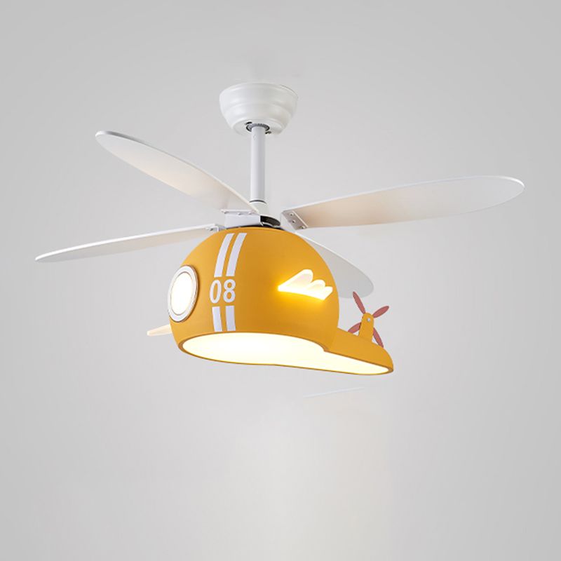 Cartoon Style Iron Ceiling Fan Lamp Helicopter Shape Ceiling Fan Light for Bedroom