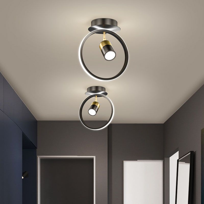 Modern Geometric Ceiling Light Metal Black 2 Lights Track Flush Mount Light for Corridor