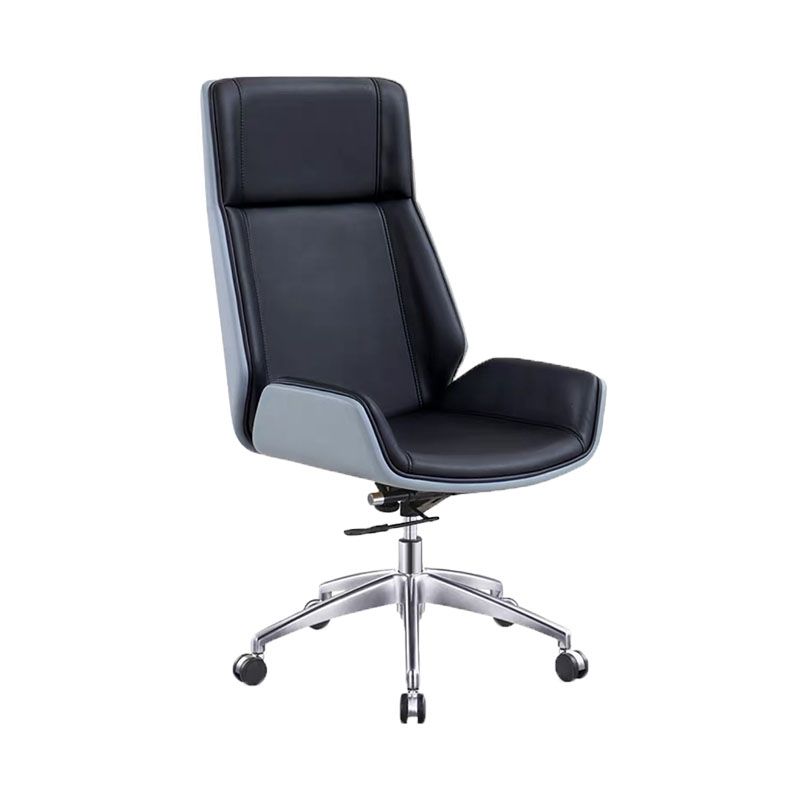 Fixed Arms Desk Chair High-back Ergonomic Leather Office Chair