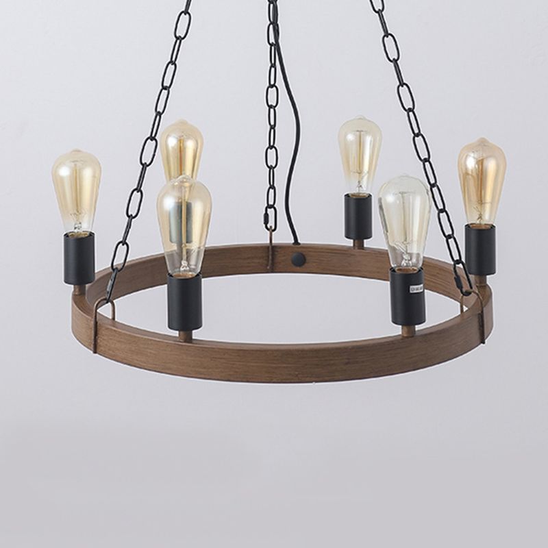 Antique Wood Hanging Pendant Lights Industrial 6-Lights Hanging Lights for Bar