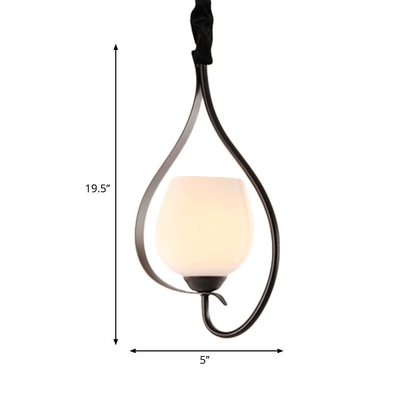 Bowl Frosted Glass Pendant Lighting Contemporary Style 1 Bulb Black Finish Hanging Ceiling Light
