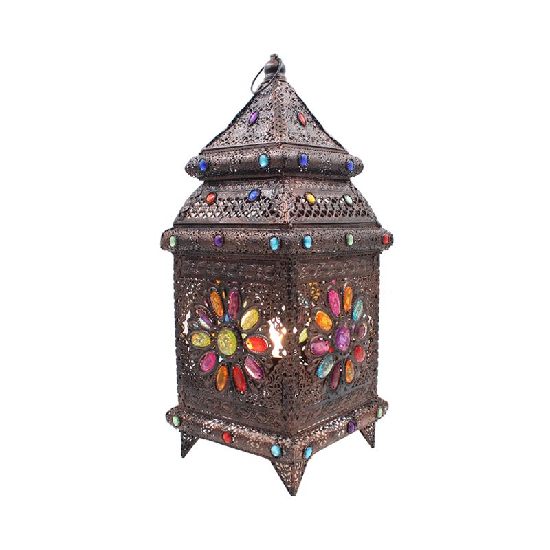 Lantern Bedroom Night Table Lighting Bohemian Metal 1 Bulb Bronze Nightstand Lamp