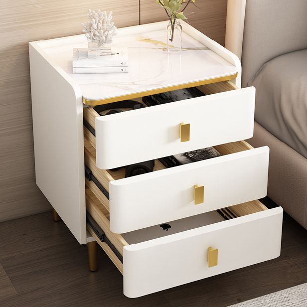 Glam Wood-Based Panel Accent Table Nightstand Drawer Storage Night Table with Legs