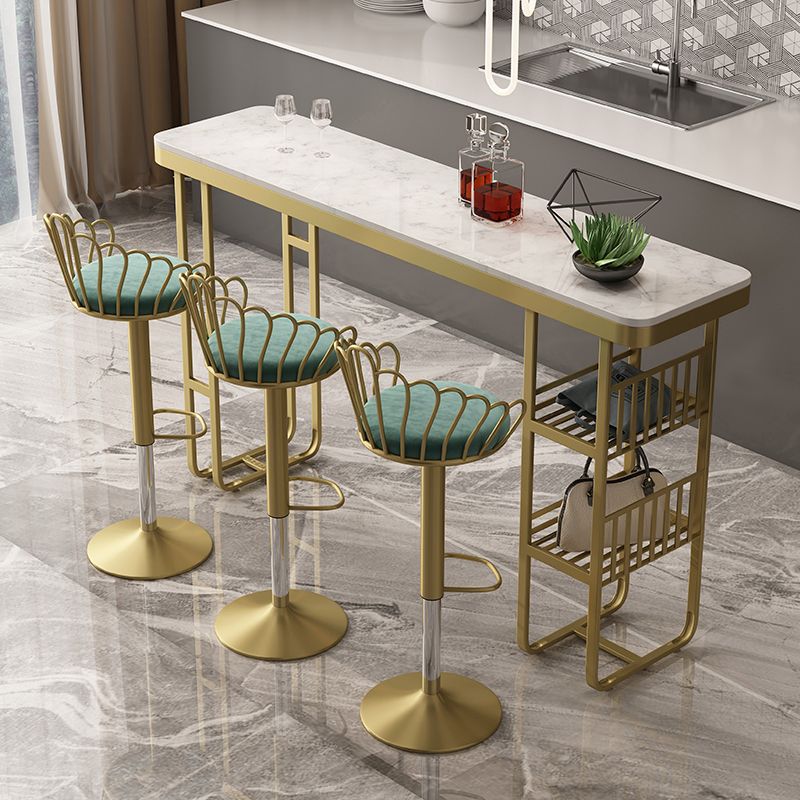 Rectangular Marble Bar Table Luxurious Bistro Table with Storage Double Pedestal