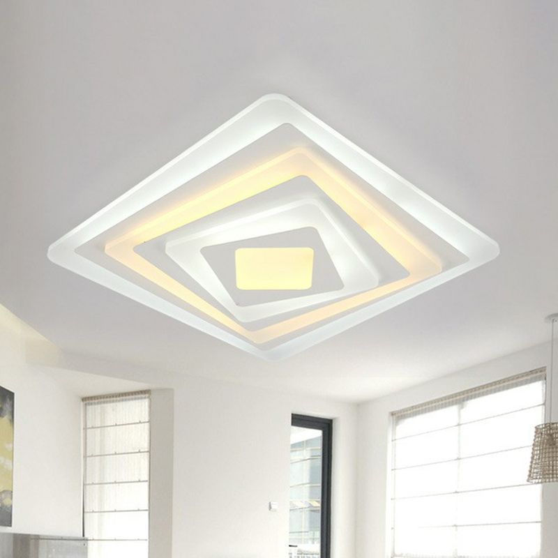 Rectangular Flush Ceiling Light Contemporary Acrylic Living Room LED Flush Mount Lighting Fixture in White