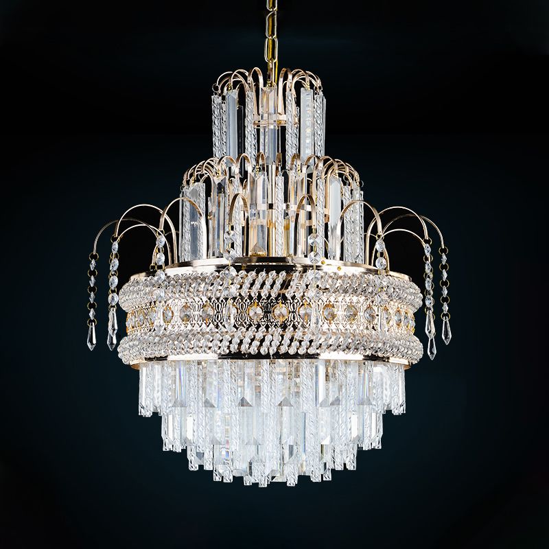 Victorian Style Tiered Crystal Chandelier 9-Light Golden Ceiling Pendant Fixture