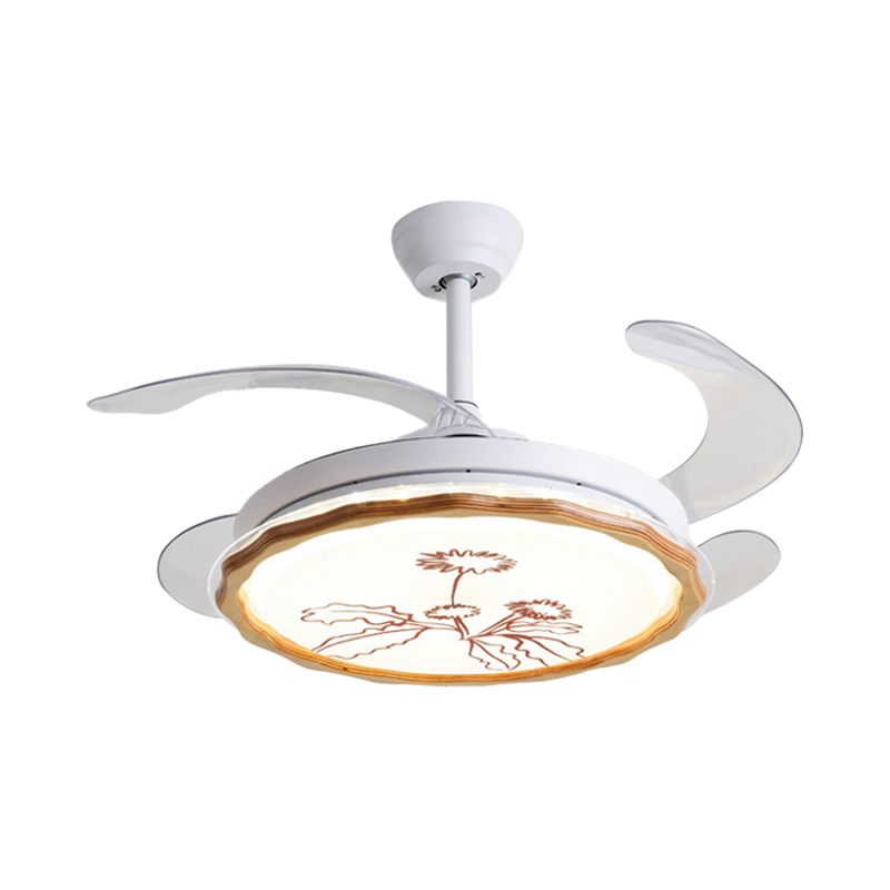 Wit met witte geschulpte hangerse ventilator verlichting armatuur eenvoud LED Acryl Semi Mount Lighting met 4 messen, 20 "breed