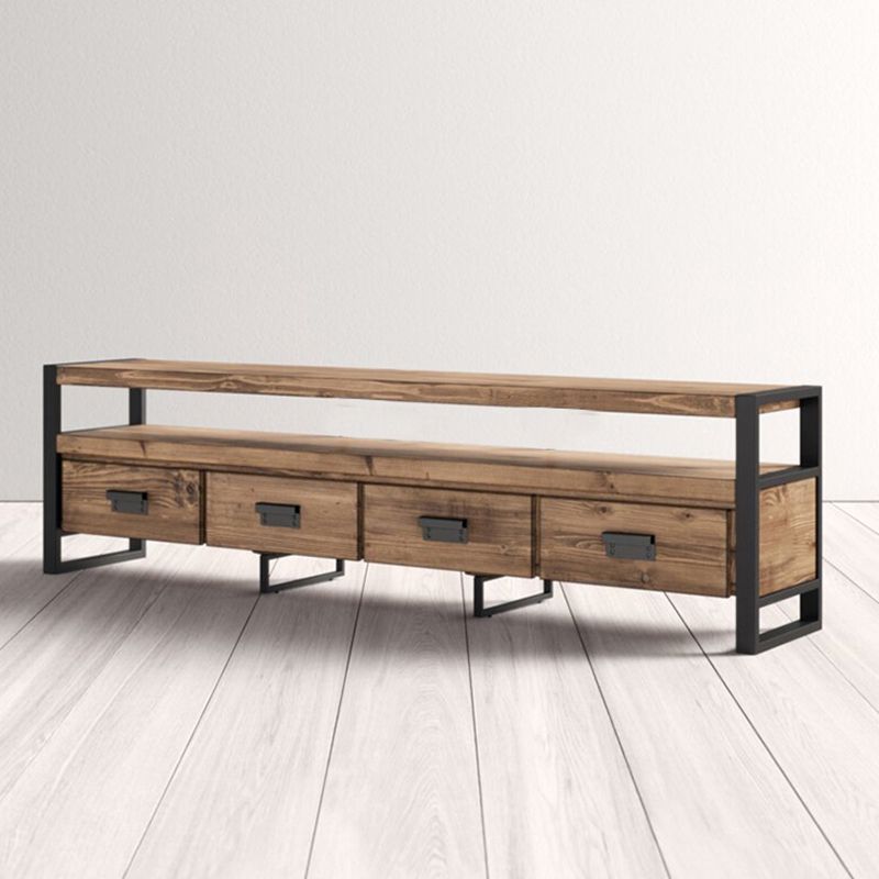 Industrial Wood TV Stand Console Open Storage TV Media Stand with Drawers for Living Room