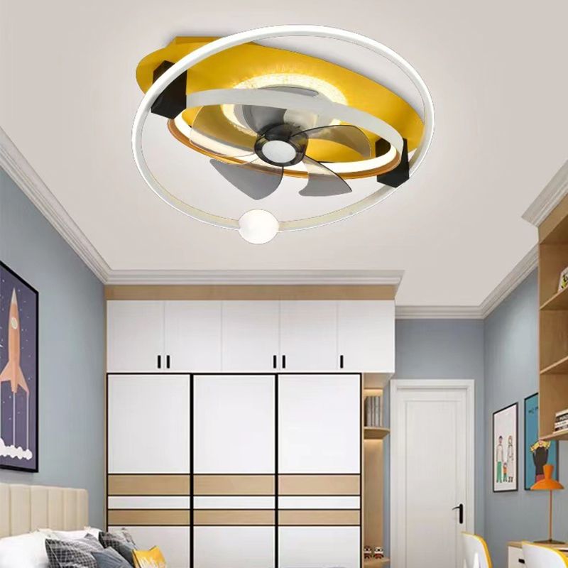 5-Blade Children LED Ceiling Fan Metallic Polish Finish Fan with Light for Room