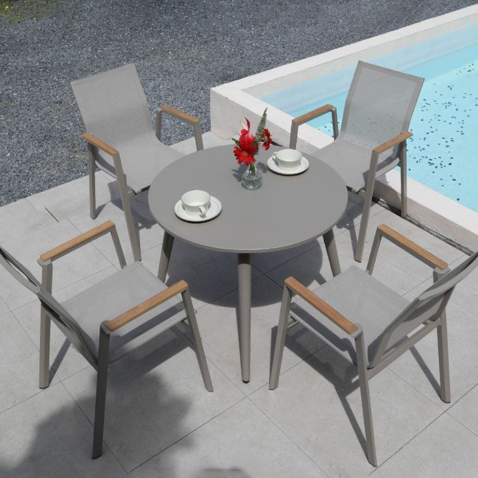 Contemporary Gray Outdoor Bistro Chairs Open Back Patio Dining Armchair