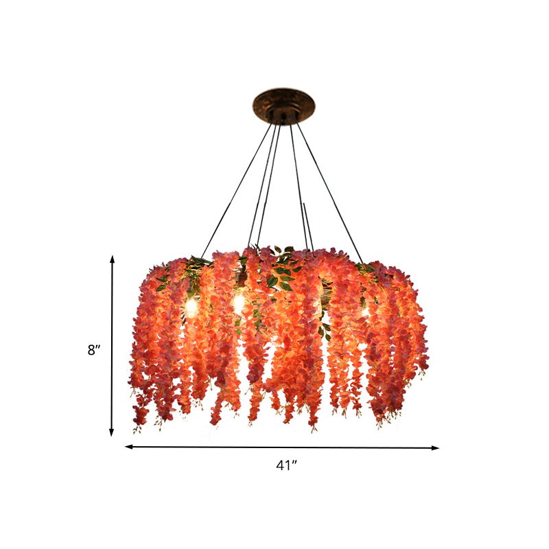 Floral Restaurant Chandelier Lighting Fixture Industrial Metal 6 Bulbs Pink LED Drop Lamp