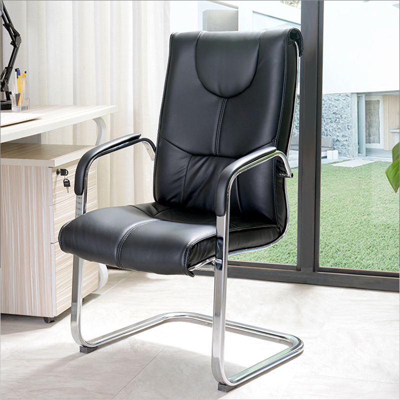 Modern style Task Chair Faux Leather No Wheels Office Chair with Fixed Arms