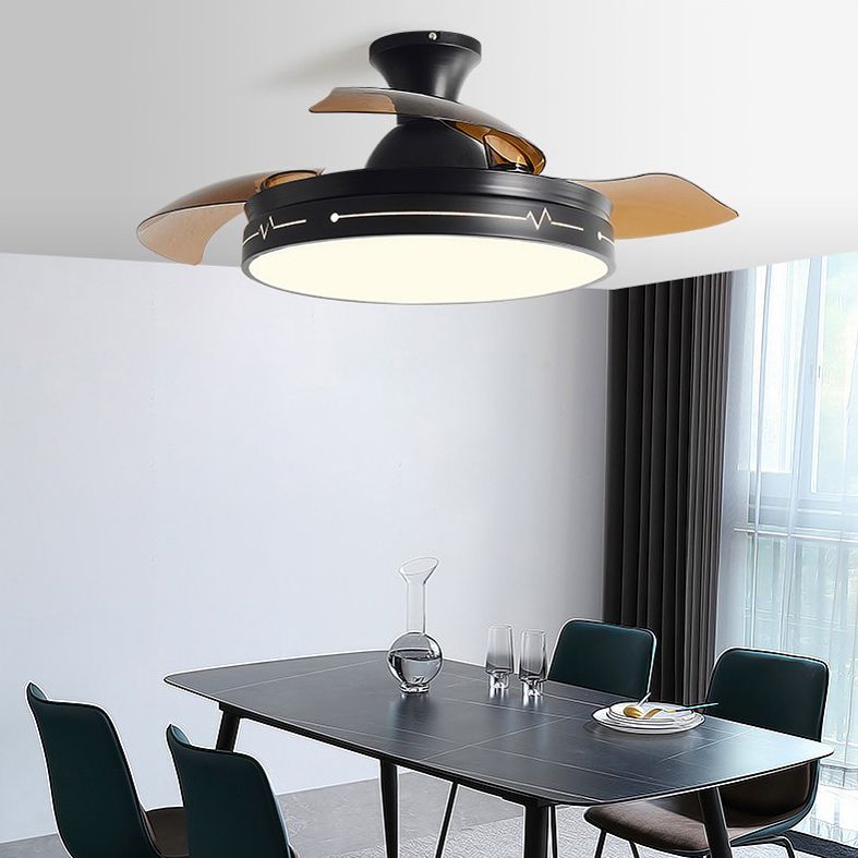 Nordic Drum Shaped Semi Flush Mount Fixture Acrylic Dining Room LED Ceiling Fan Light with Remote