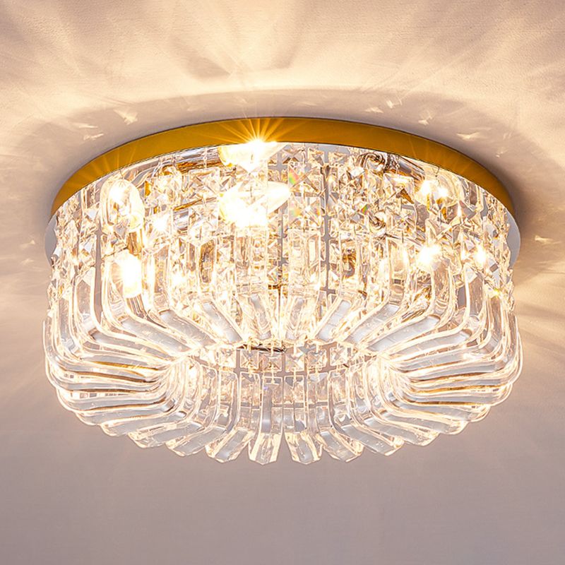 Round Ceiling Lamp Nordic Crystal Flush Mount Light Fixture for Bedroom