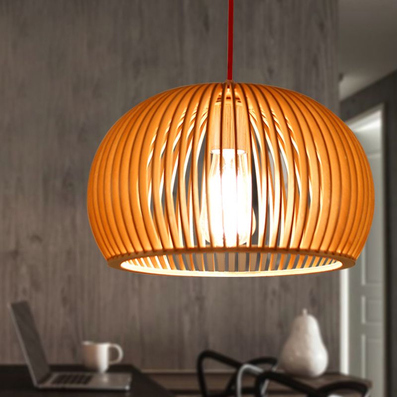 Éclairage pendentif hémisphère en bois minimaliste à lampe à pente de plafond beige minimaliste, largeur de 14 "/ 18"