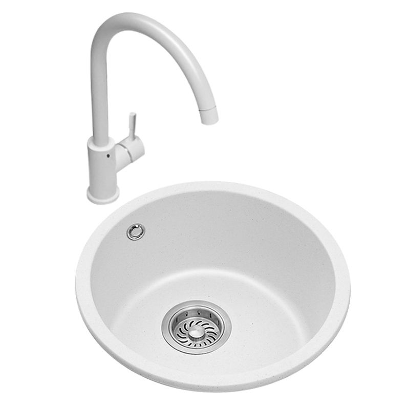 White Single Bowl Kitchen Sink with Drain Strainer Kit 1 Holes Sink