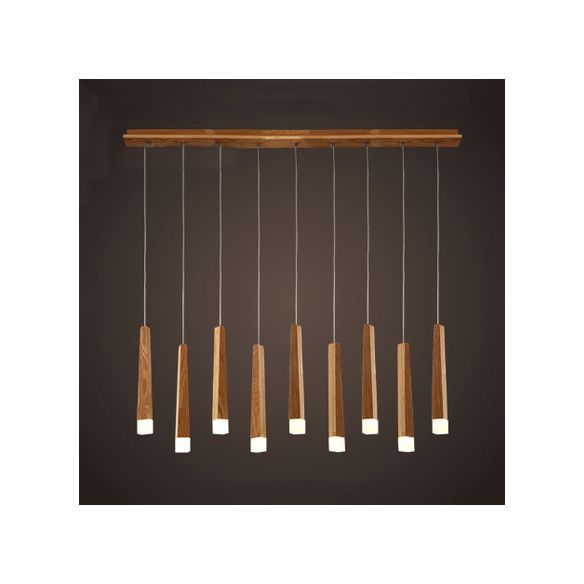 Matchstick Dining Room LED Pendant Light Wood 1/5/7-Light Ceiling Light Fixture with Diffuser in Warm/White Light