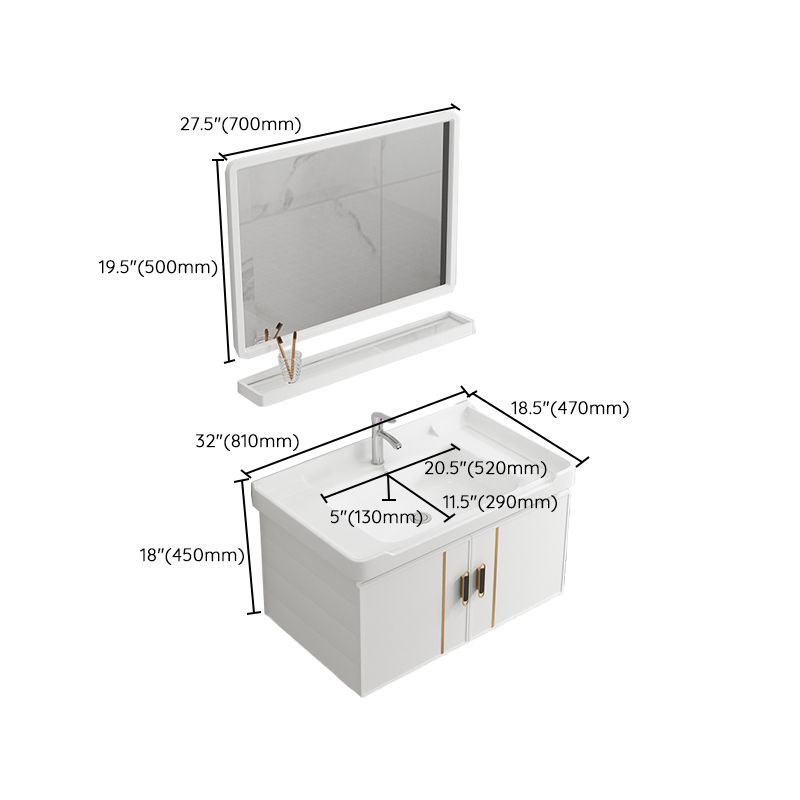 Modern Wall-mounted White Sink Ceramic Faucet Drawers Vanity Set with Mirror