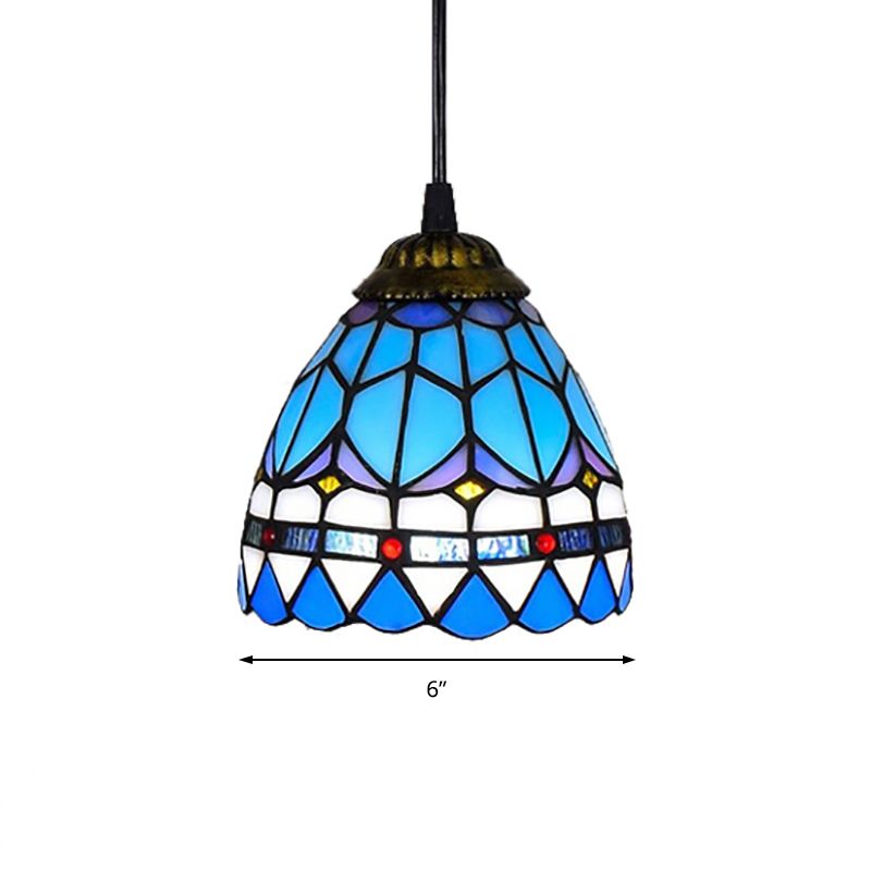 Hanglampen voor eettafel, bloemenschaduw hanglamp in blauw met kunstglazen schaduw Tiffany -stijl