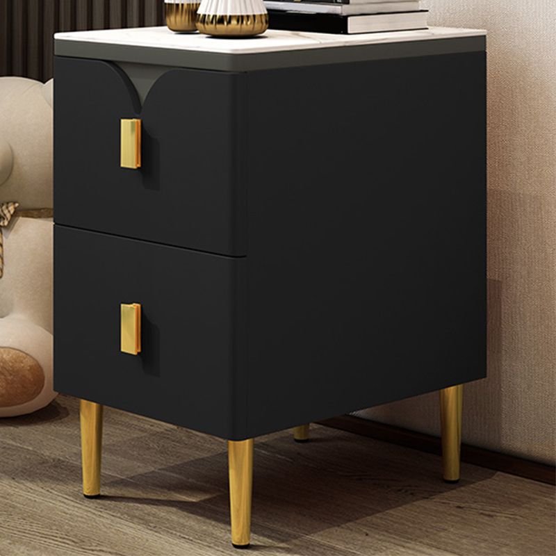 21 Inch H Nightstand Modern Stone Top Imitation Wood 2-Drawer Night Table with Legs