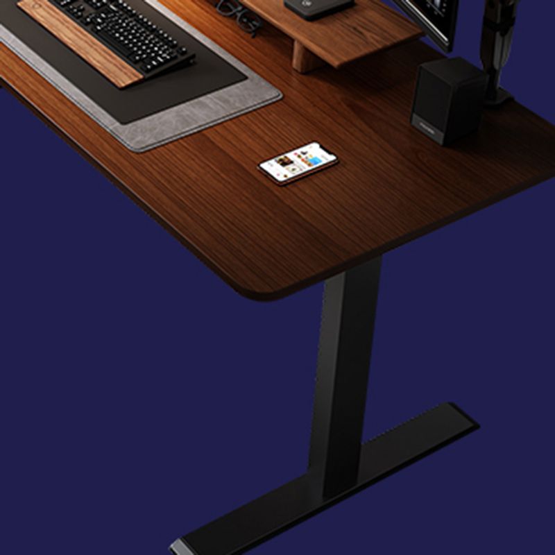 Adjustable Height Brown Computer Desk L-Shape Writing Desk for Home