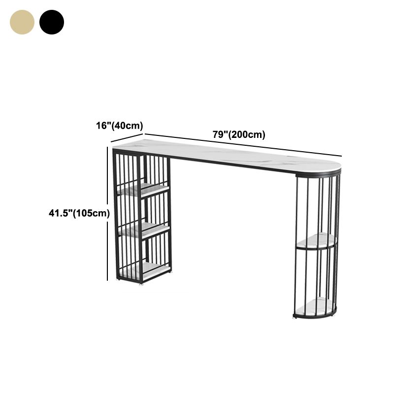 Contemporary Bar Table Stone Top Bistro Table with Storage Shelf