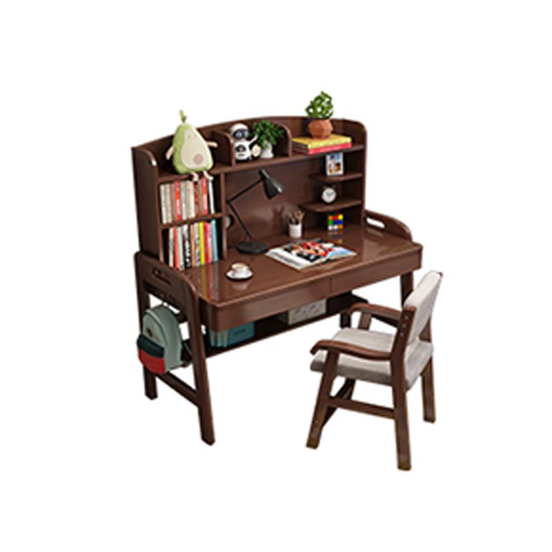 Adjustable Writing Desk with Hutch Wood Kids Desk and Chair Set