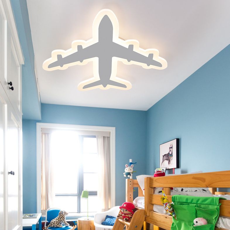 White Airplane Flush-Mount Light Fixture Minimalist LED Acrylic Ceiling Flush Mount Light