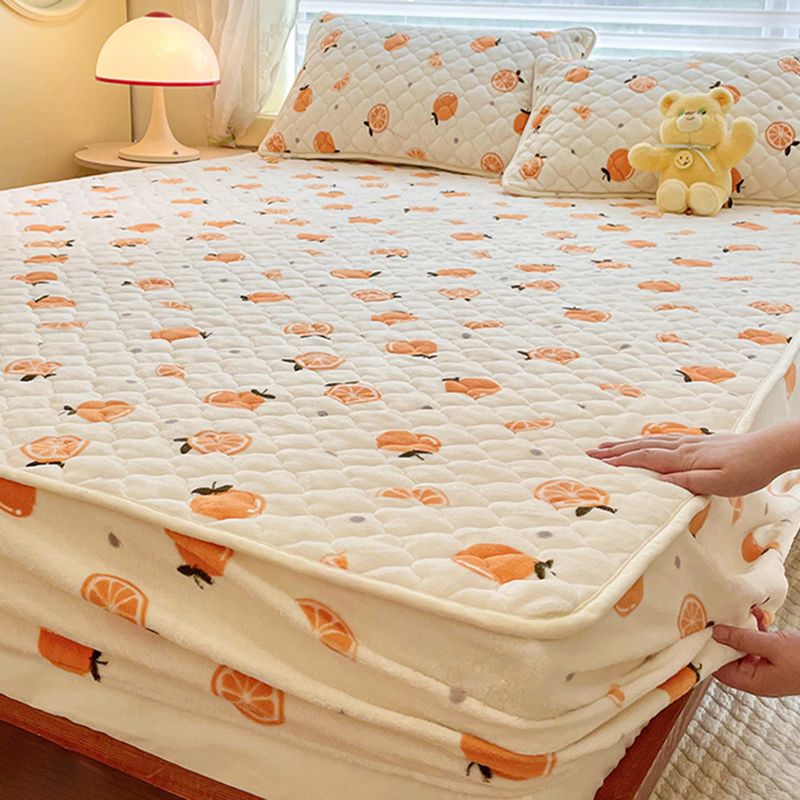 Fancy Fitted Sheet Orange Pattern Fade Resistant Non-Pilling Flannel Fitted Sheet