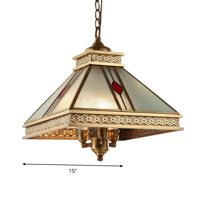 Pyramid Shaped Bedroom Ceiling Chandelier Retro Frosted Glass 3 Lights Gold Hanging Light Kit