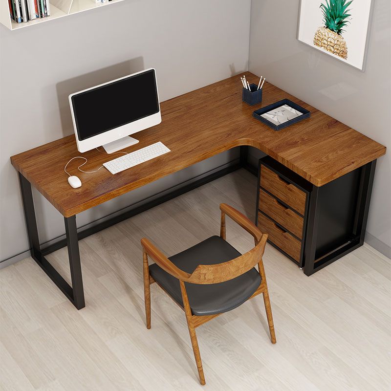 L-Shape Home Writing Desk Industrial Style Solid Wood Office Desk without Cabinet