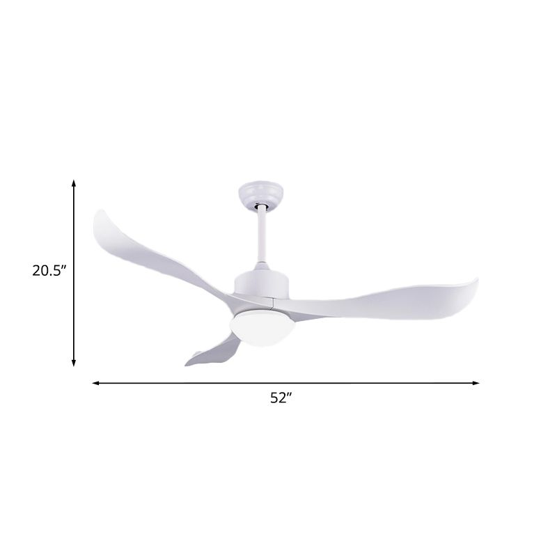 52" W 3 Twisted Blades Fan Lamp Minimalist Metal White LED Semi Flush Ceiling Light with Milk Glass Shade