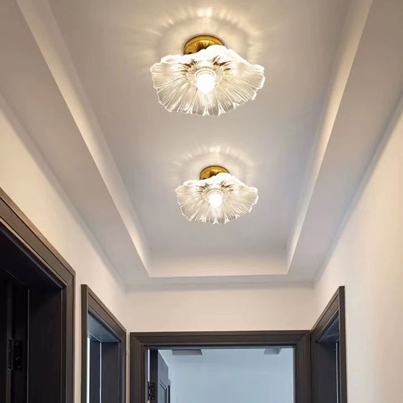 Modern Ceiling Lamp Flower-shaped Glass Shade Flush Mount Light Fixture