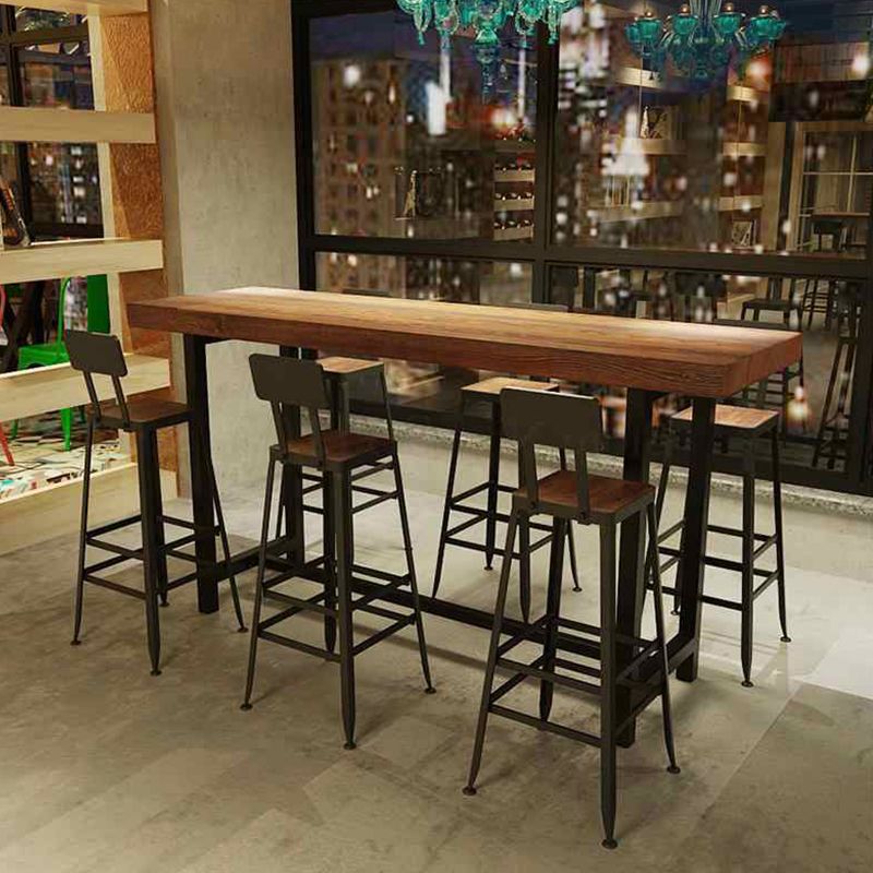 Indoor Natural Bistro Bar Table Rectangle Industrial Wood and Metal Bar Table