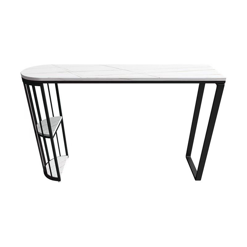 Modern White Marble Bar Table with Specialty Table Top Black Double Pedestal Table - 42" H