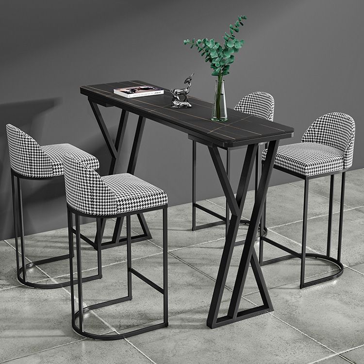 Modern Marble Pub Table with Rectangle Table Top Black Double Pedestal Table - 42" H