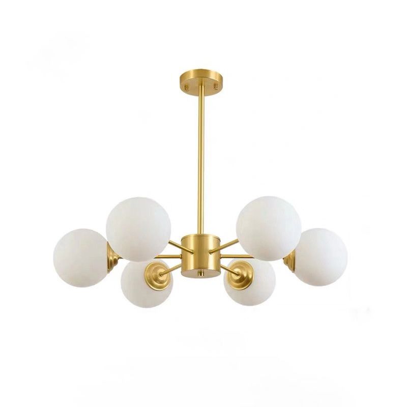 Milk Glass Multi Lights Hanging Light Chandelier Industrial Globe Pendant Light in Gold