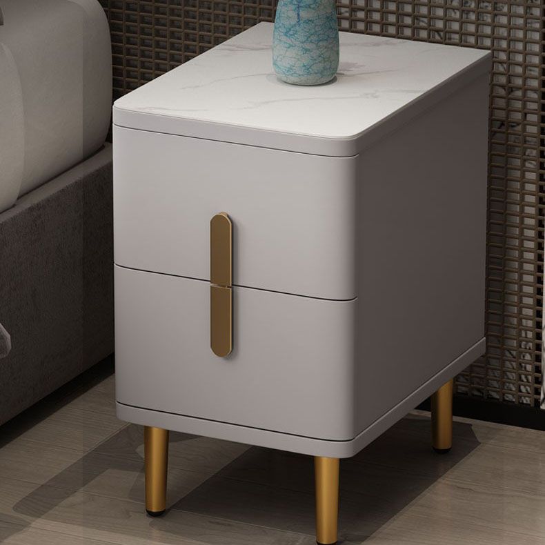 Stone Nightstand Classic Glam Bedside Cabinet with 2 Drawers