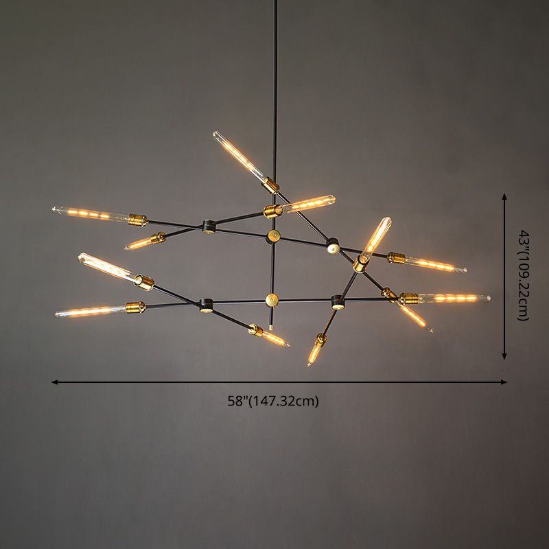 Black Multi Light Pendant Chandelier Vintage Style Branch Shaped Metal Hanging Light for Cafe Bar