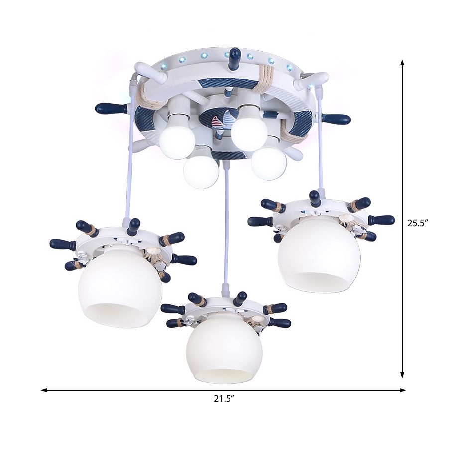 Cartoon Style 7 Lichter Cluster Anhänger Licht mit/ohne Glasschatten weiß Ruder -Design Hanging Lampe