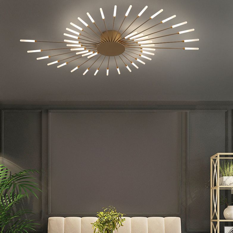 Modern Simlicity LED Ceiling Light Radial Metal Semi Flush Mount for Living Room