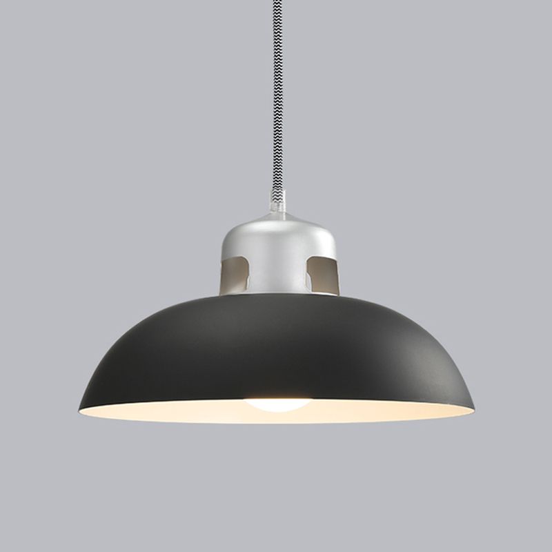 Metal Black/Grey/White Hanging Lamp Domed 1 Light Vintage Pendant Lighting for Dining Room