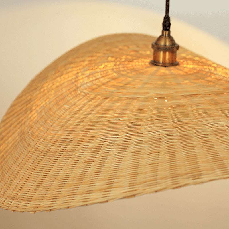 Chinese Hat Shape Pendant Lighting Fixtures Rattan Hanging Light for Restaurant