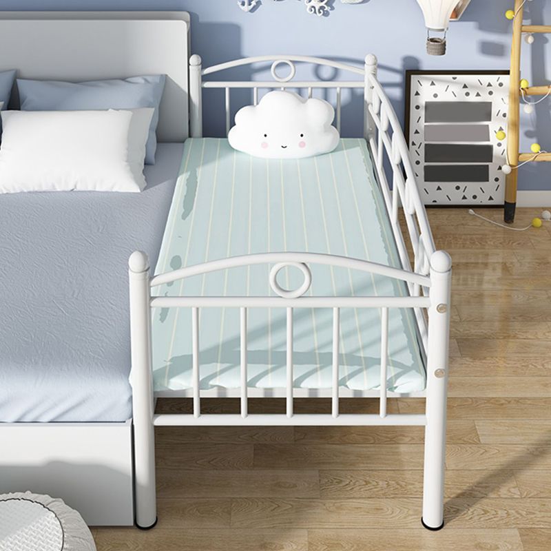 Contemporary Metal Platform Bed Open Frame White Kids Bed with Guardrail